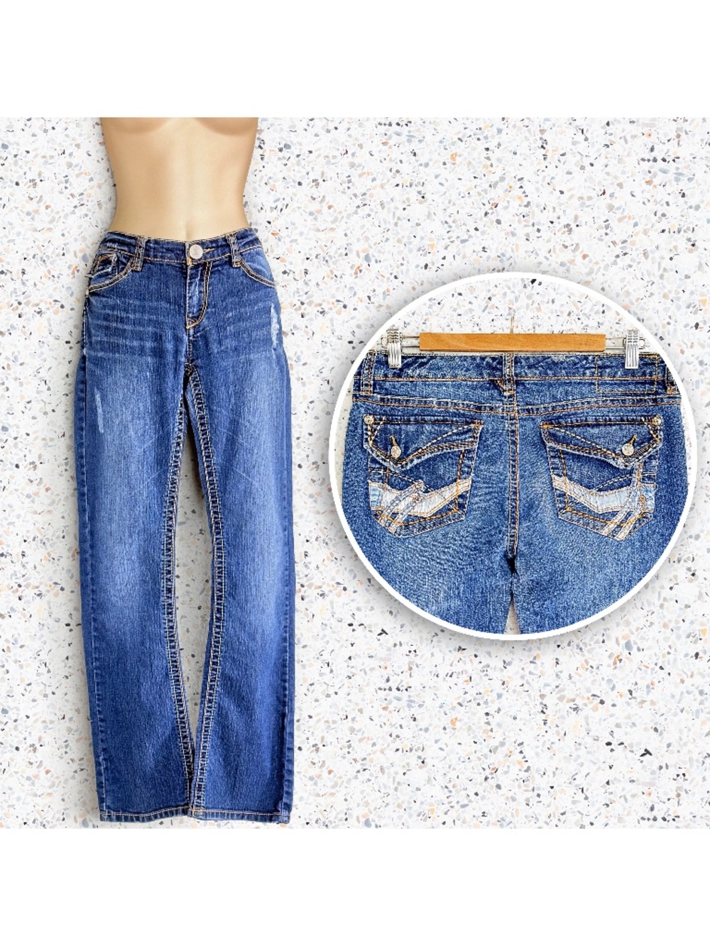 Y2K McBling UNIONBAY Heavy Stitch Low Rise Flap Pocket Bootcut Jeans Sz 11